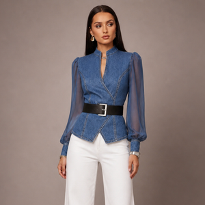 Women's denim dea color detail — versatile — Dea Medina Summer Top for every occasion — Sonverdano