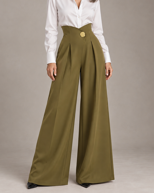 Women's green lace pants alternate angle — versatile — Camille Palazzo Pants — Sonverdano