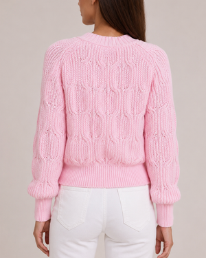 Women's textured cardigan detail view — cozy — Ariana Bow Knit Cardigan — Sonverdano