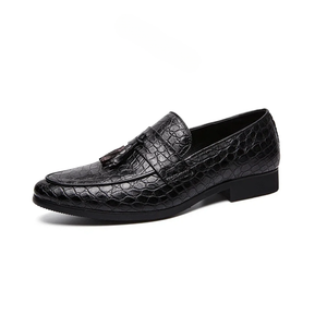 Men's black lace loafers detail view — versatile — Tino Croc Loafers — Sonverdano