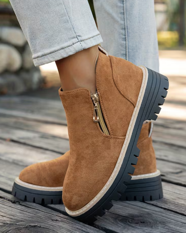 Women's brown suede boots color detail — rugged — Maren Ankle Boots — Sonverdano