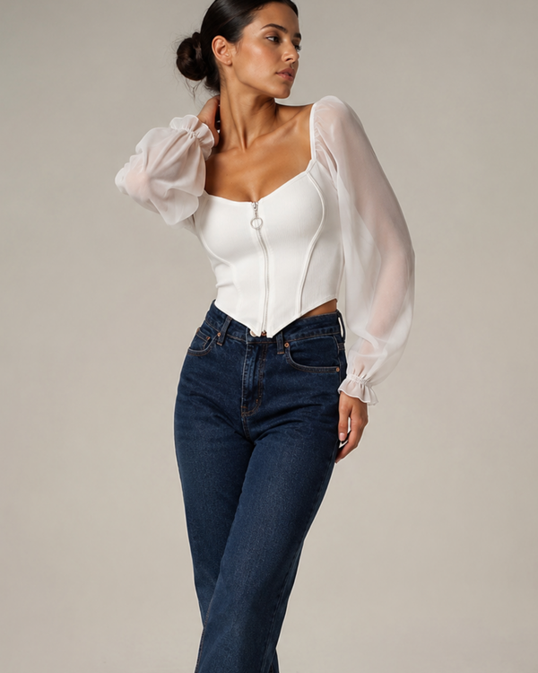 Women's chiffon juliette close-up — versatile — Juliette Corset Blouse — Sonverdano
