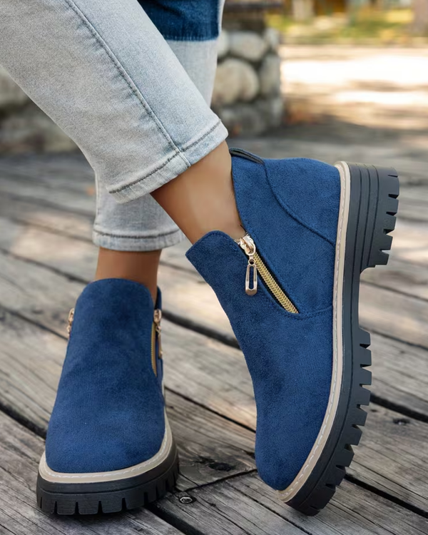 Women's blue suede boots detail view — rugged — Maren Ankle Boots for every occasion — Sonverdano