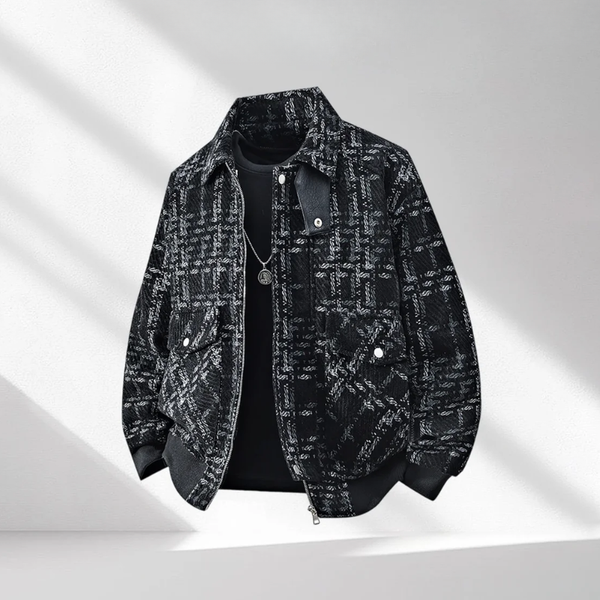 Black and gray patterned jacket on a white background