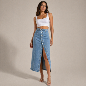 Women's denim skirt back view — chic — Dea Bella Denim Skirt for every occasion — Sonverdano