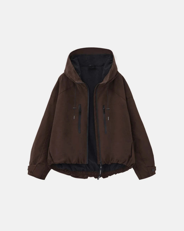 Women's jacket detail view — outerwear — Margot Cropped Hooded Rain Jacket — Sonverdano