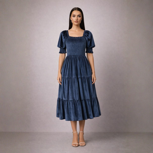 Women's Blue dress with velvet flat — special occasions