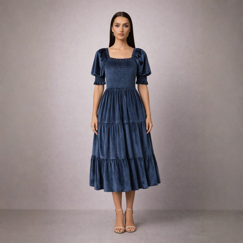 Women's Blue dress with velvet flat — special occasions