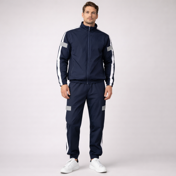 Men's navy polyester set back view — coordinated — Abakhan Maximus 2 Piece Set — Sonverdano