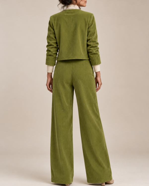 Women's ribbed pants detail view — versatile — Sissi Corduroy 2-Piece Set — Sonverdano