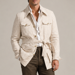 Men's khaki cotton jacket side view — outerwear — Leo Vanderbilt Jacket — Sonverdano