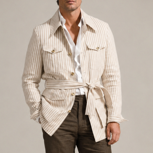 Men's khaki cotton jacket side view — outerwear — Leo Vanderbilt Jacket — Sonverdano