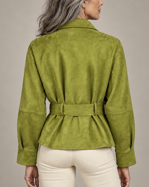 Women's suede jacket detail view — outerwear — Diane Peplum Jacket for every occasion — Sonverdano