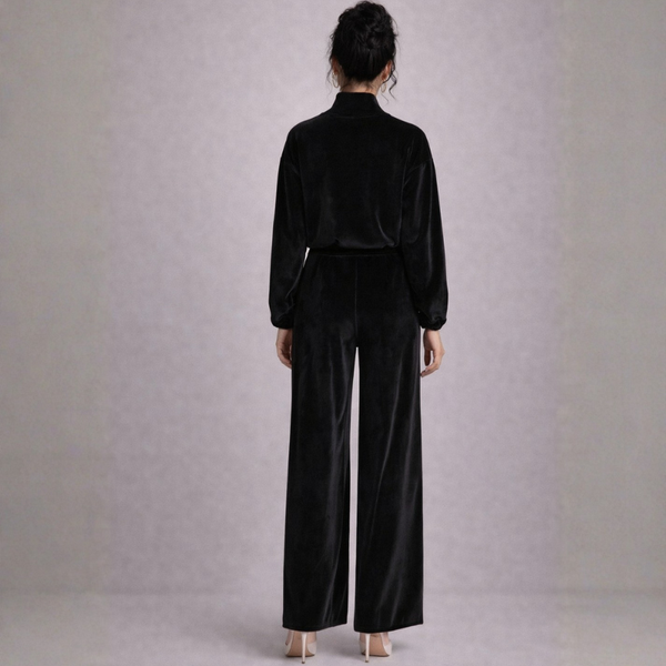 Women's pants — versatile — PR-0597 - Women's Velvet Knit Long Sleeve Two-Piece Set with Wide Leg Pants — Sonverdano