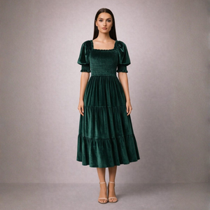 Women's Blue dress with velvet flat — special occasions