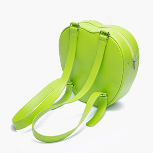 Green round bag with a strap on a white background