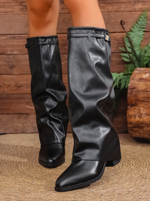 Women's leather boots alternate angle — rugged — Hedda Knee-High Boots — Sonverdano