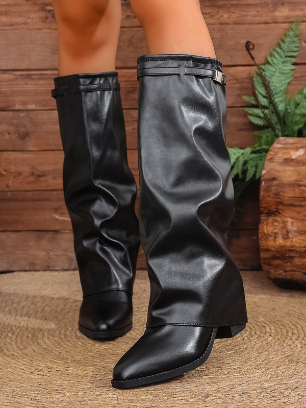 Women's leather boots alternate angle — rugged — Hedda Knee-High Boots — Sonverdano