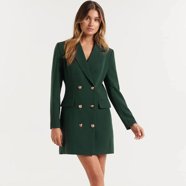 emerald green oversized ring detail blazer dress Satin Emerald Green Oversized Ring Detail Blazer Dress Worth Waiting For Emerald Green Satin Gown Lace Up Back Dressmezee