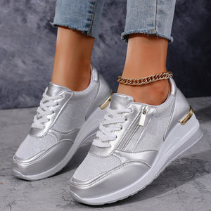 Women's Silver shoe with lace wedge — everyday footwear