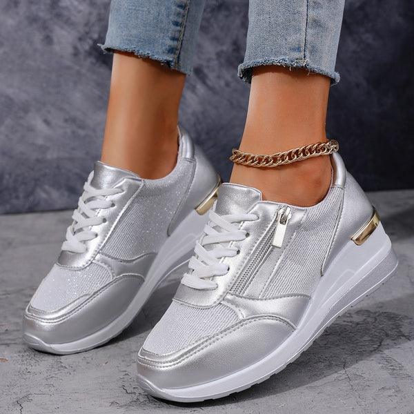 Women's Silver shoe with lace wedge — everyday footwear
