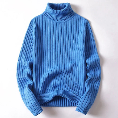 Blue turtleneck sweater on a white background