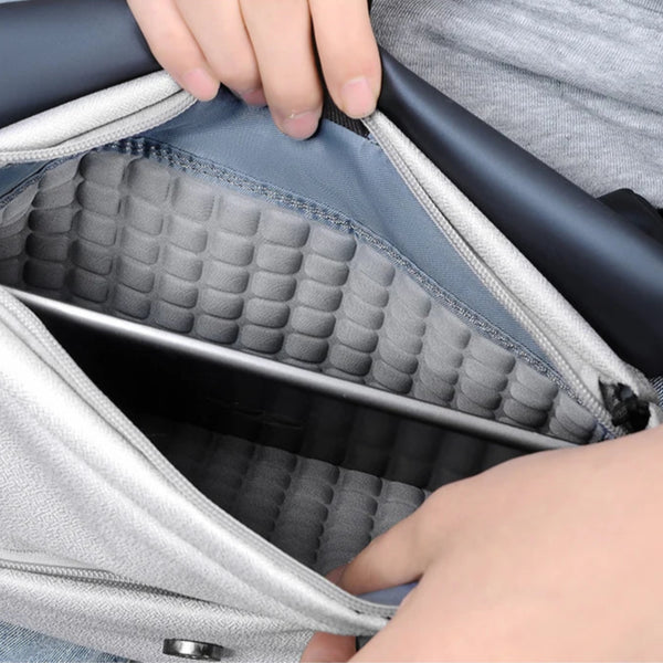 Textured fabric product with a focus on cushioning and protection, featuring a close-up of the interior padding.