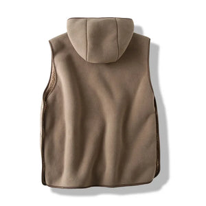 Brown hooded vest on a white background