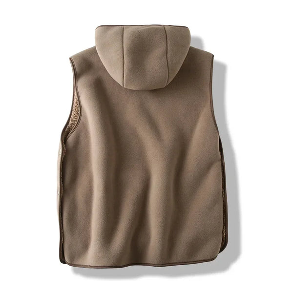 Brown hooded vest on a white background