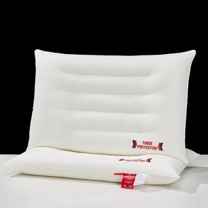 White pillow with 'Three Prevention' label on a white background