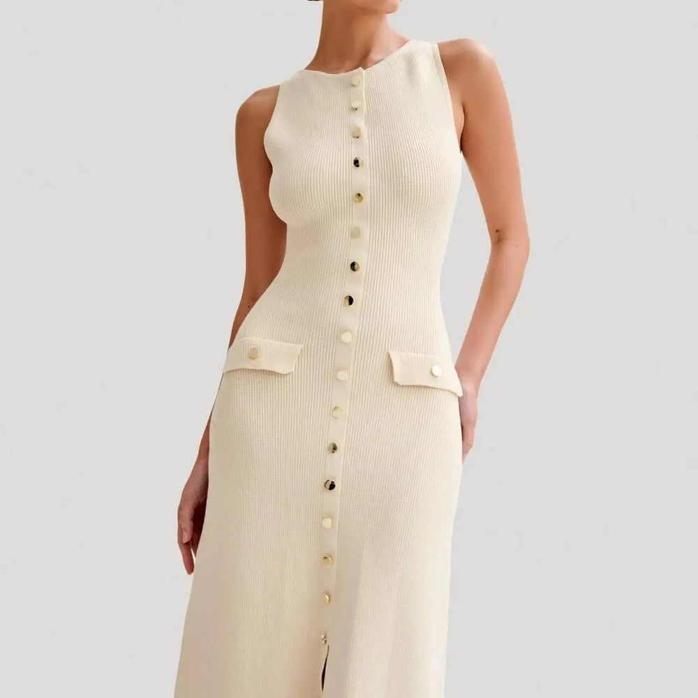 Women's apricot knit dress front view — chic — Katty Elegante Dress — Sonverdano