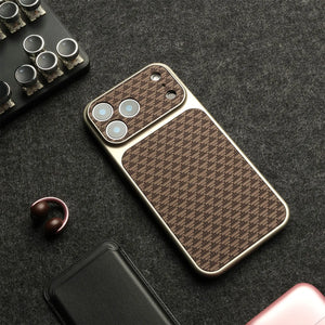 Unisex brown geometric phone case close-up — protective — Carbon MagSafe iPhone Case — Sonverdano