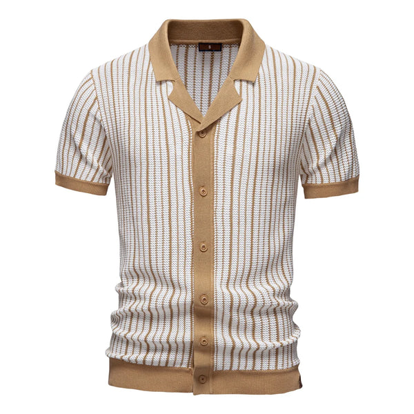 Striped shirt with brown accents on a white background