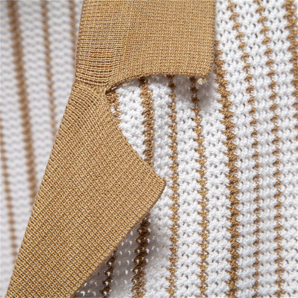 Close-up of brown and white striped fabric with a textured pattern.