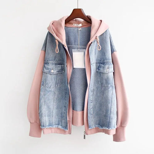 Women's pink denim hoodie front view 1 — casual for every occasion — Denihood Hoodie — Sonverdano