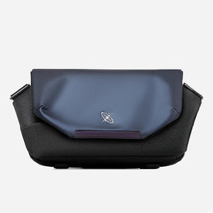 Black and blue bag with a brand logo on a white background