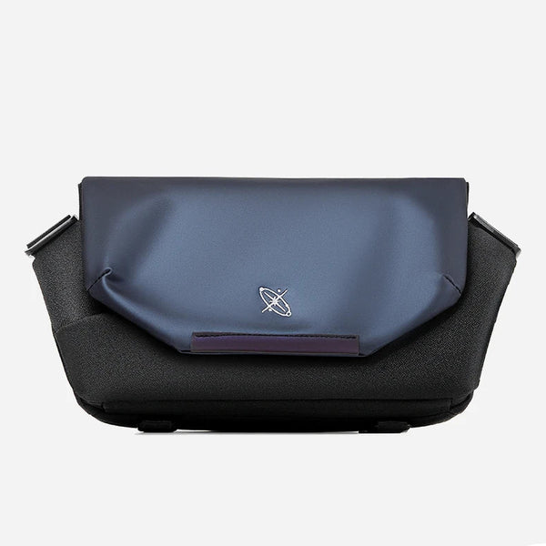 Black and blue bag with a brand logo on a white background