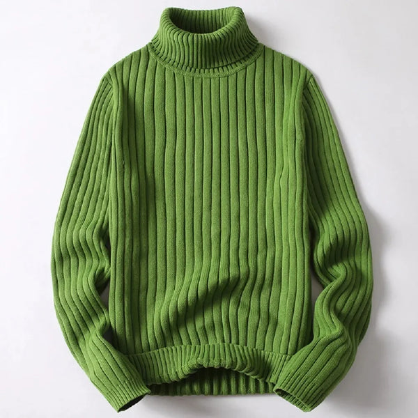 Green turtleneck sweater on a white background