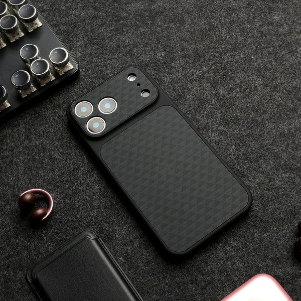 Unisex black geometric phone case side view — protective — Carbon MagSafe iPhone Case — Sonverdano