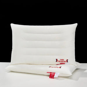 White pillow with 'Three Prevention' label on a white background