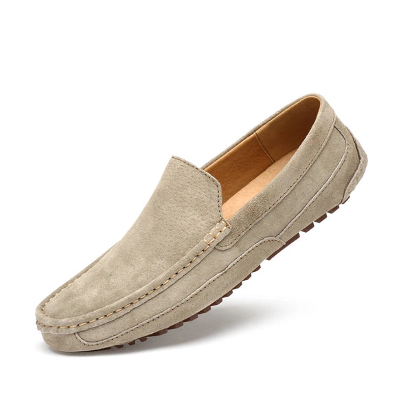 Men's khaki leather loafers side view — smart casual — Rocco Genuine Leather Loafers — Sonverdano