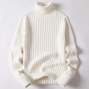 White turtleneck sweater on a light gray background