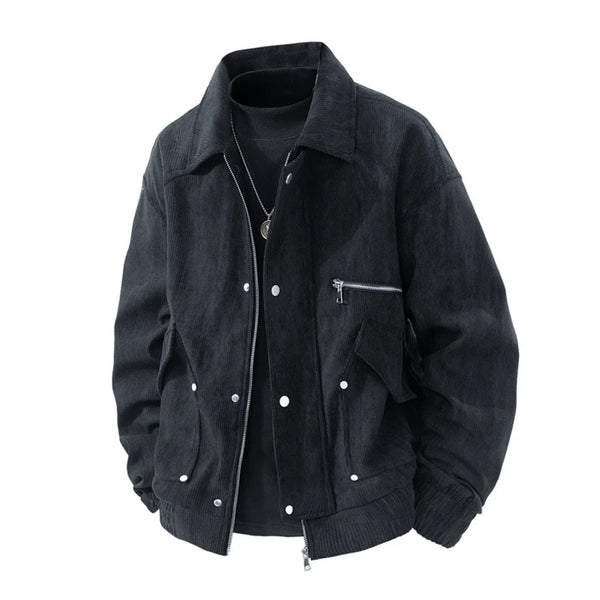 Black jacket with white buttons on a white background