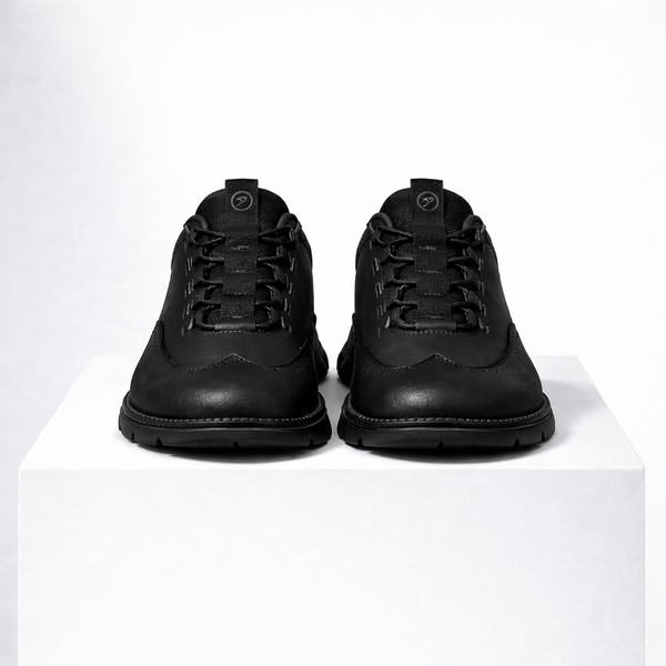 Men's Black shoe with leather — everyday footwear