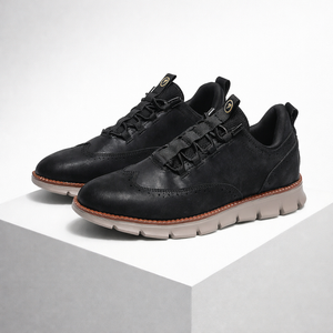 Men's Black shoe with leather — everyday footwear
