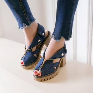 Women's suede heels back view — elegant — Anna Denim Block Heels for every occasion — Sonverdano