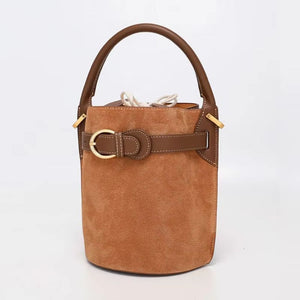 Women's suede bag detail view — everyday — Celeste Bucket Bag for every occasion — Sonverdano