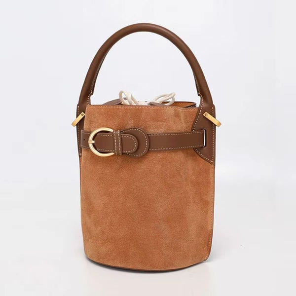 Women's suede bag detail view — everyday — Celeste Bucket Bag for every occasion — Sonverdano