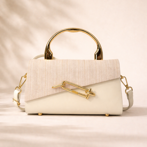 Women's beige handbag back view — everyday — PR-0613 - Women Rhinestone Crossbody Handbag PU Leather — Sonverdano