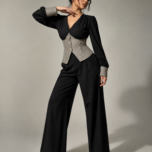 Women's tweed pants front view — versatile — Claudine 2 Piece Set for every occasion — Sonverdano